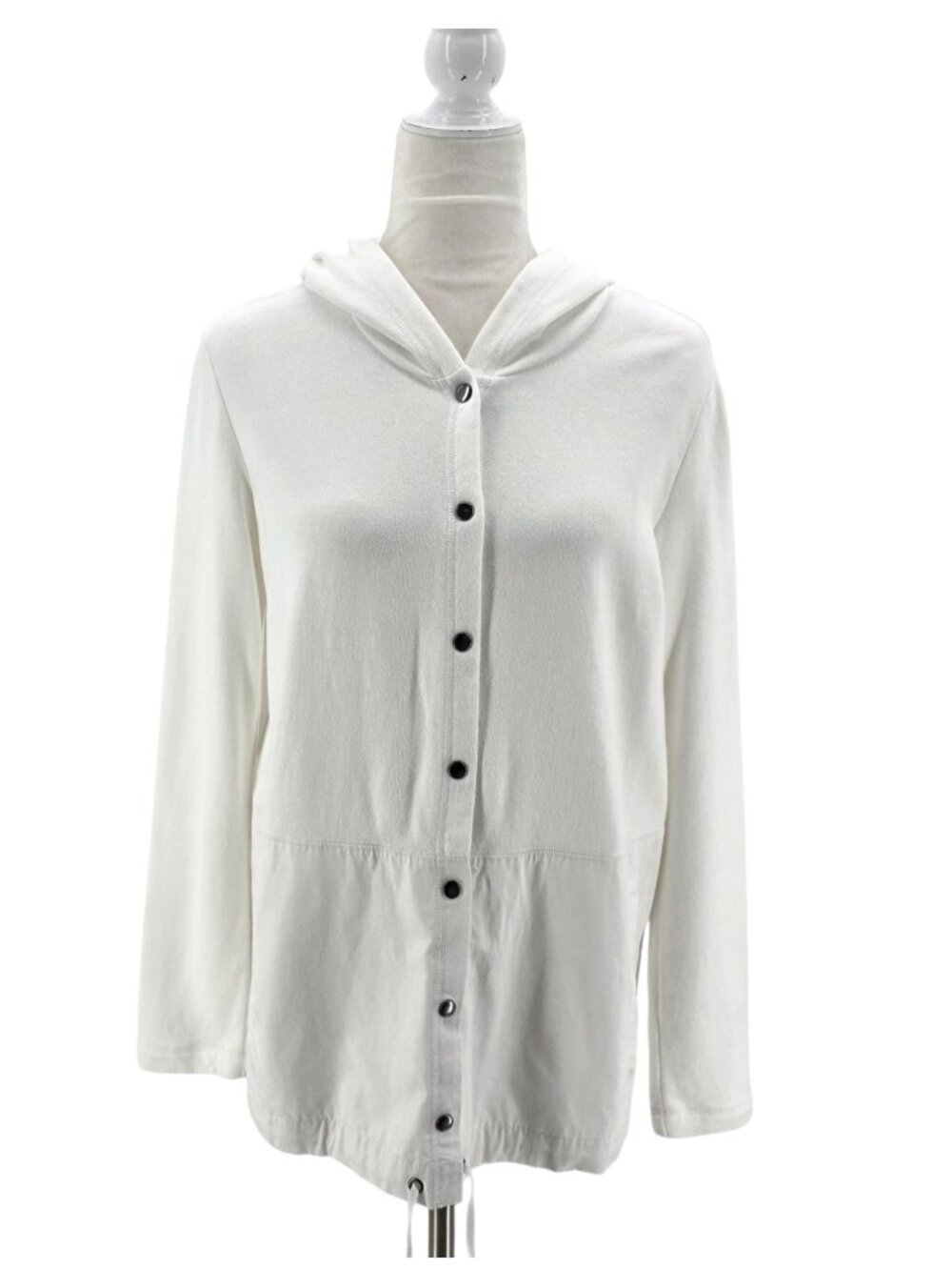 J. Jill Womens Small Hoodie Jacket Snap Button Relaxed Fit White Pockets Preppy